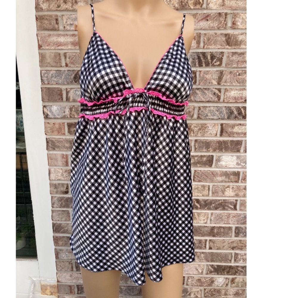 Y2K Gingham Black/White/Pink Victorias Secret Lingerie Top